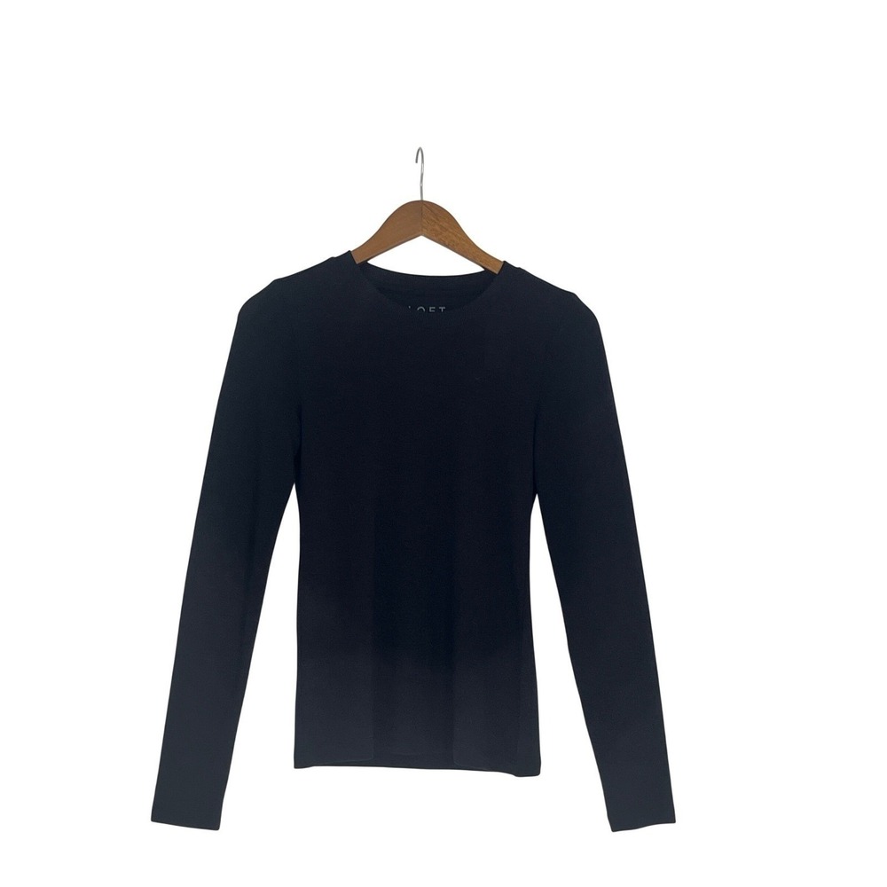 LOFT NWT Ribbed Sweater Knit Top Charcoal Gray Crew Neck Long Sleeve Small - Picture 3 of 9